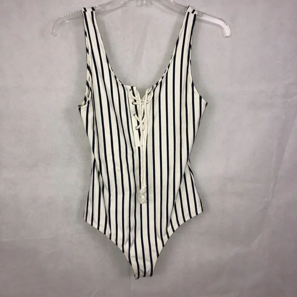 LA Hearts White/Black Striped Bodysuit Size Medium - Picture 1 of 4